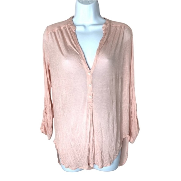 Aritzia Babaton Women's Top Julien Blouse V-neck 3/4 length sleeve Pink Size XS - Picture 2 of 15